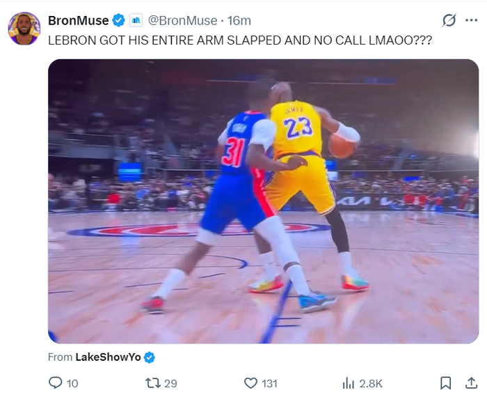 湖人逆转失利詹姆斯12+10+10难救主 活塞绝平三不